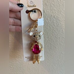 Natasha Gold and Pink Bear Keychain Bag Charm